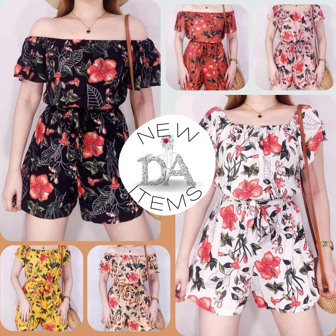 Romper Shorts Flower, Women's Fashion, Dresses & Sets, Rompers on Carousell