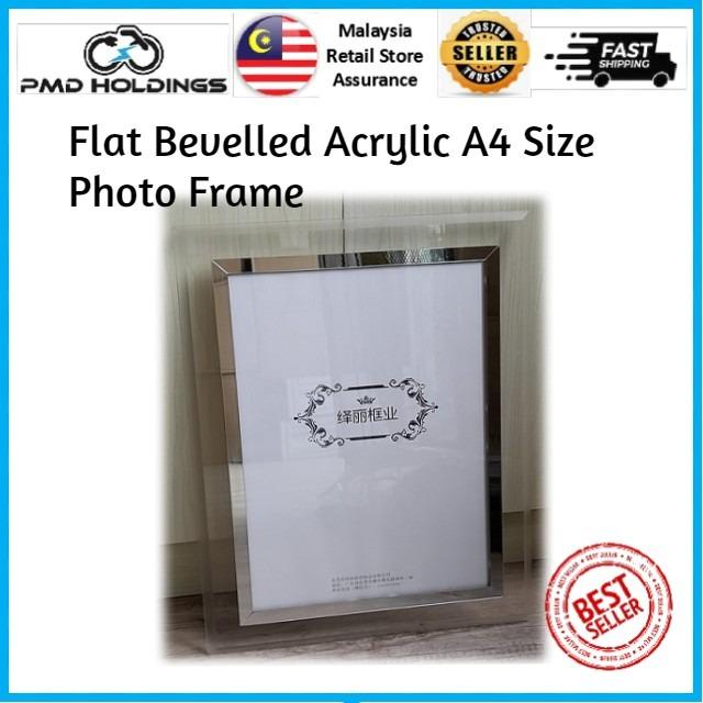 Flat Bevelled Acrylic A4 Size Photo Frame With Silver Border (Code