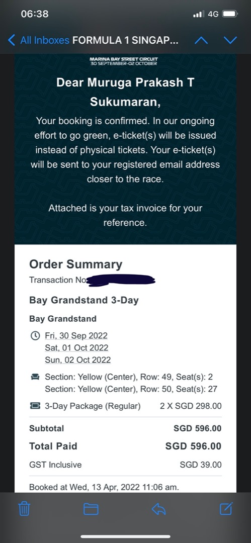 Formula 1 (F1) Singapore GP 2022 Ticket, Tickets & Vouchers, Event ...