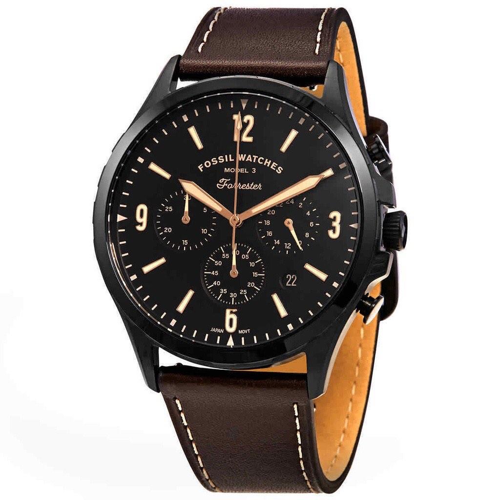 Fossil Men Forrester Black Dial Brown Leather Watch