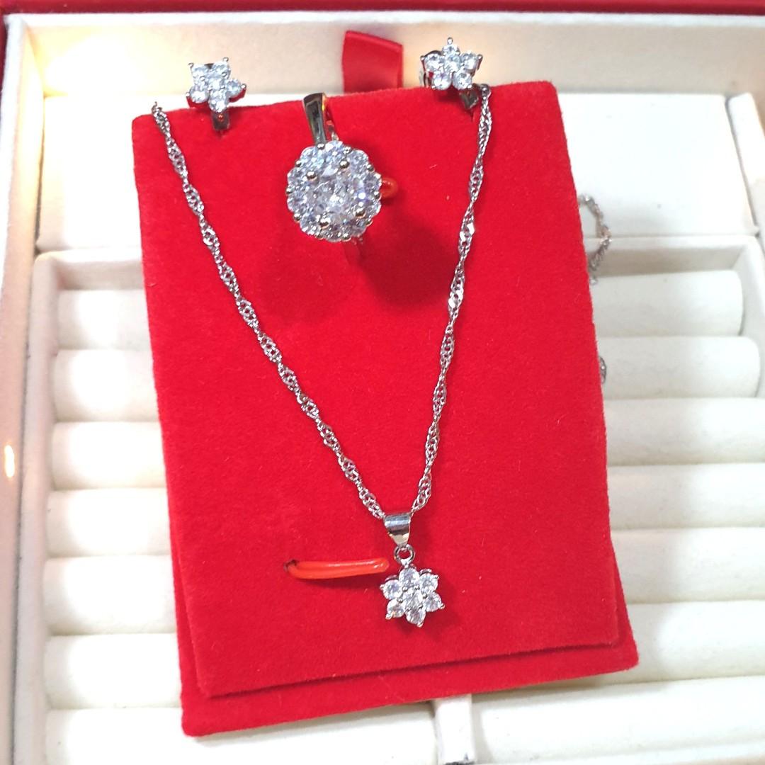 925sterling silver women matching set earrings stud necklace