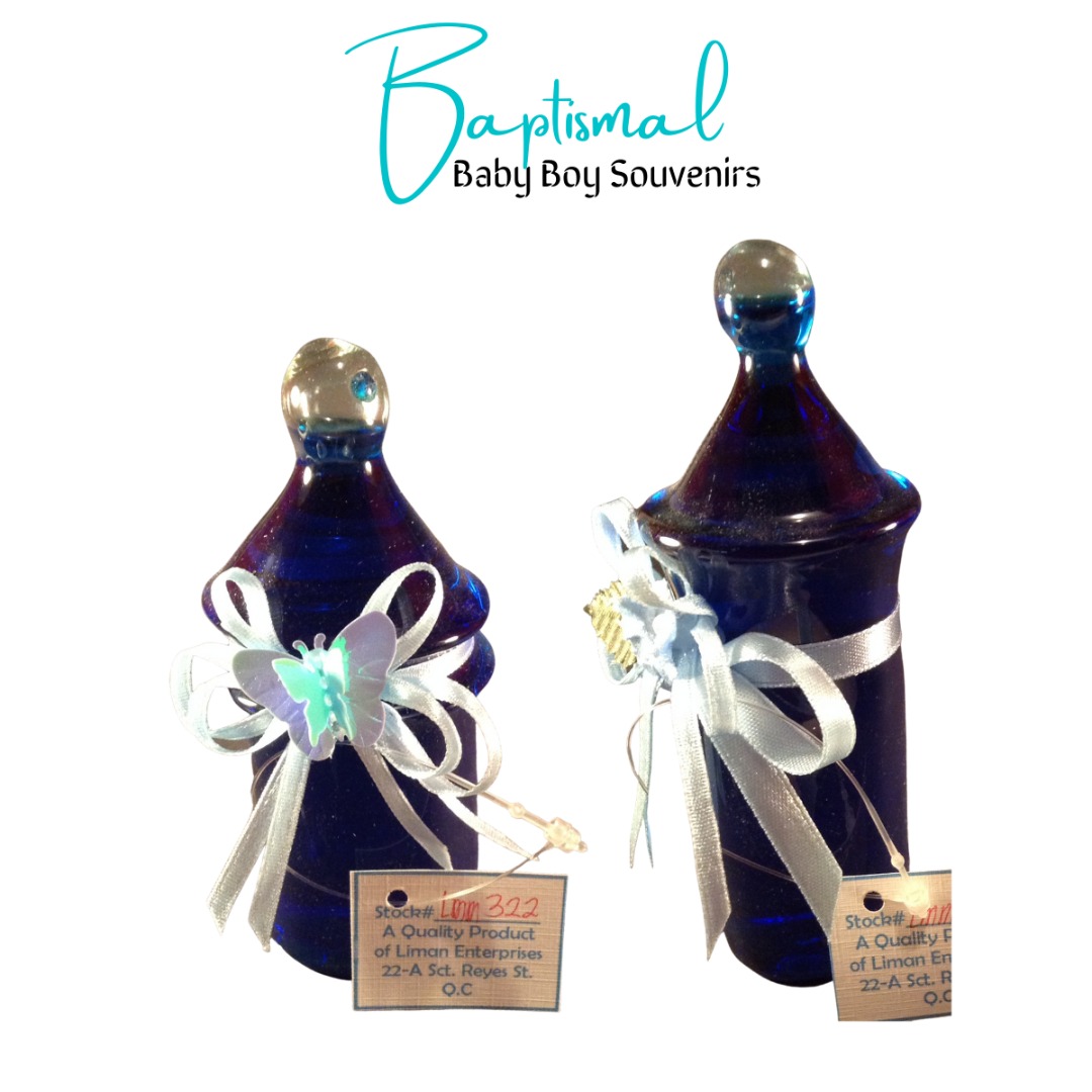 Glass Chupon Feeding Bottle Souvenir for Christening Baby Boy Blue