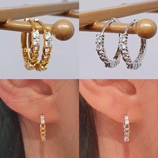 Gold Rhodium Plated Over 925 Silver diamete chain linked earrings