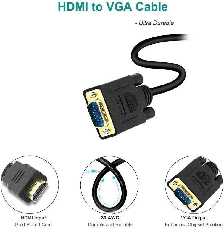 NewBEP HDMI to VGA Adapter Cable, 6ft/1.8m Gold-Plated 1080P Male Active  Video Converter Cord Support Notebook PC DVD Player Laptop TV Projector