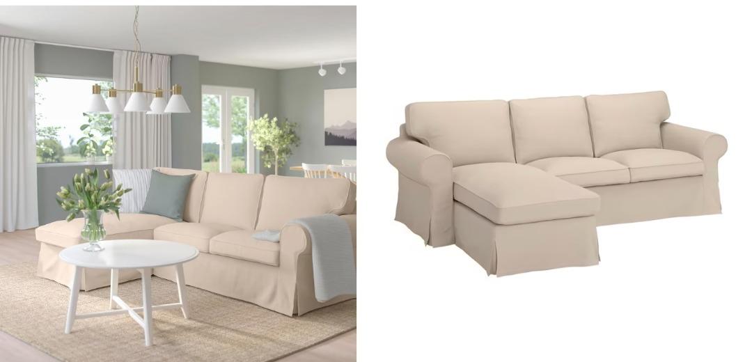Ikea EKTORP 3seat sofa with chaise longue, Totebo light beige, Furniture & Home Living