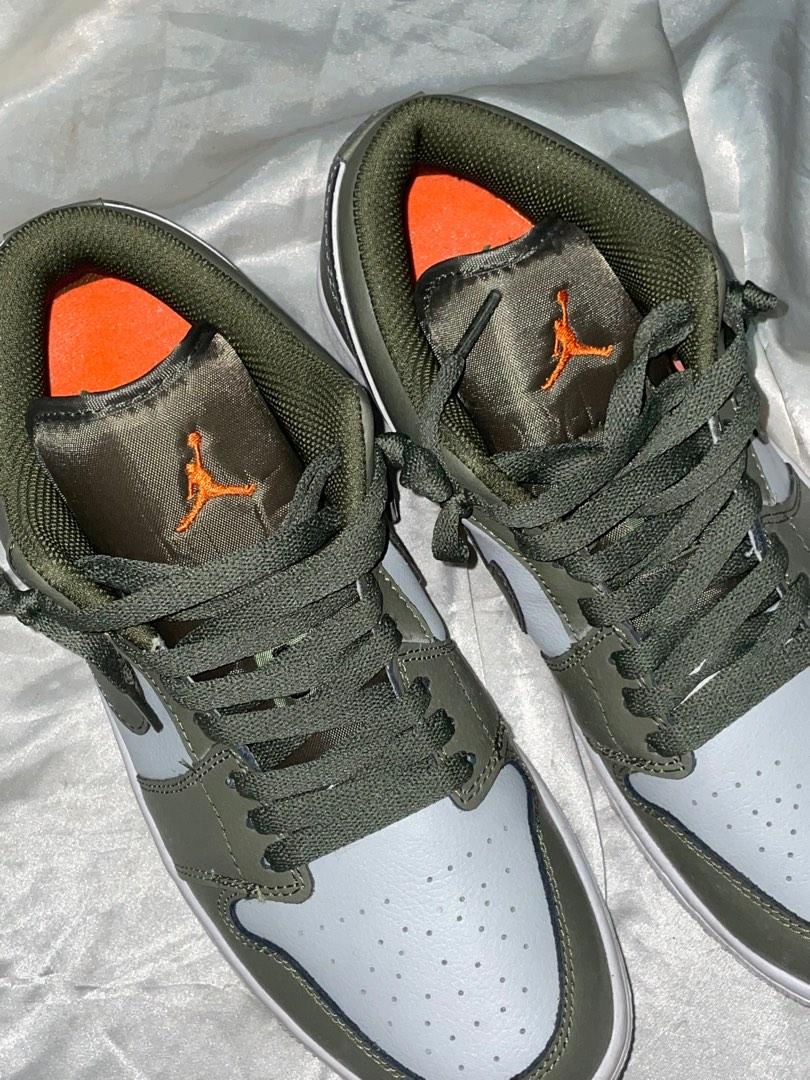 army green and orange jordans