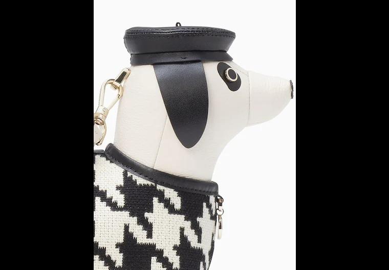 KATE SPADE CLAUDE DACHSHUND HOUNDSTOOTH CROSSBODY (WHITE/Black): Handbags