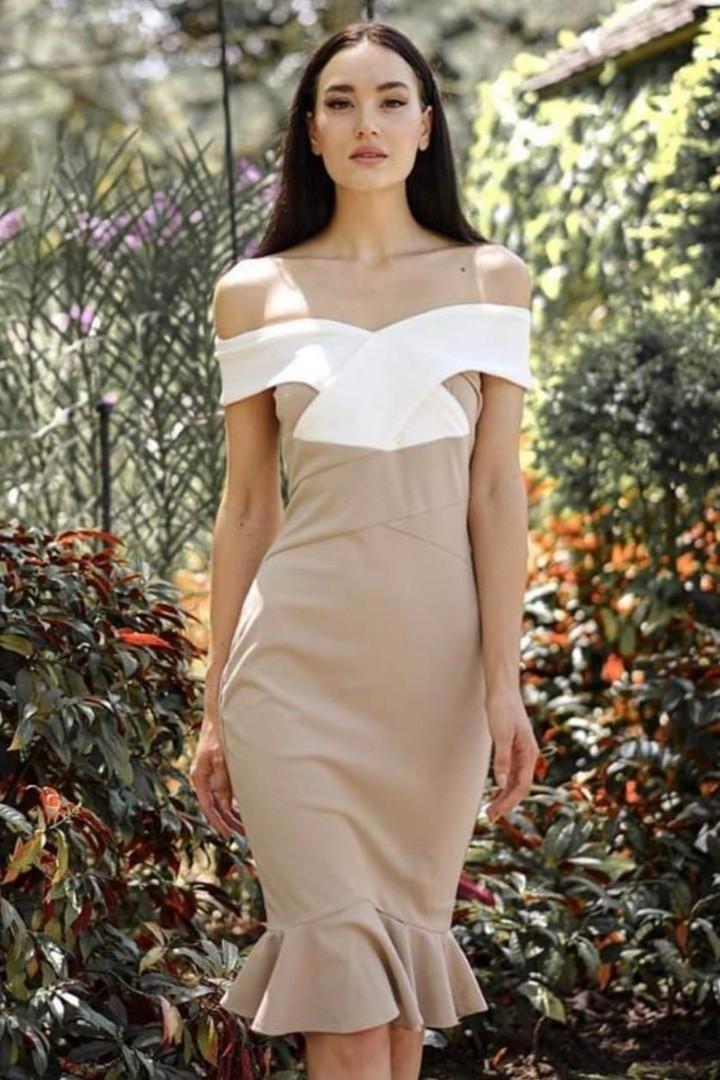 MDS Talisa Criss Cross Dress in White Taupe (M), Women's Fashion, Dresses &  Sets, Dresses on Carousell