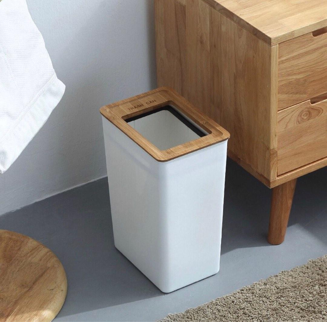 Muji wooden lid trash bin, Furniture & Home Living, Cleaning & Homecare