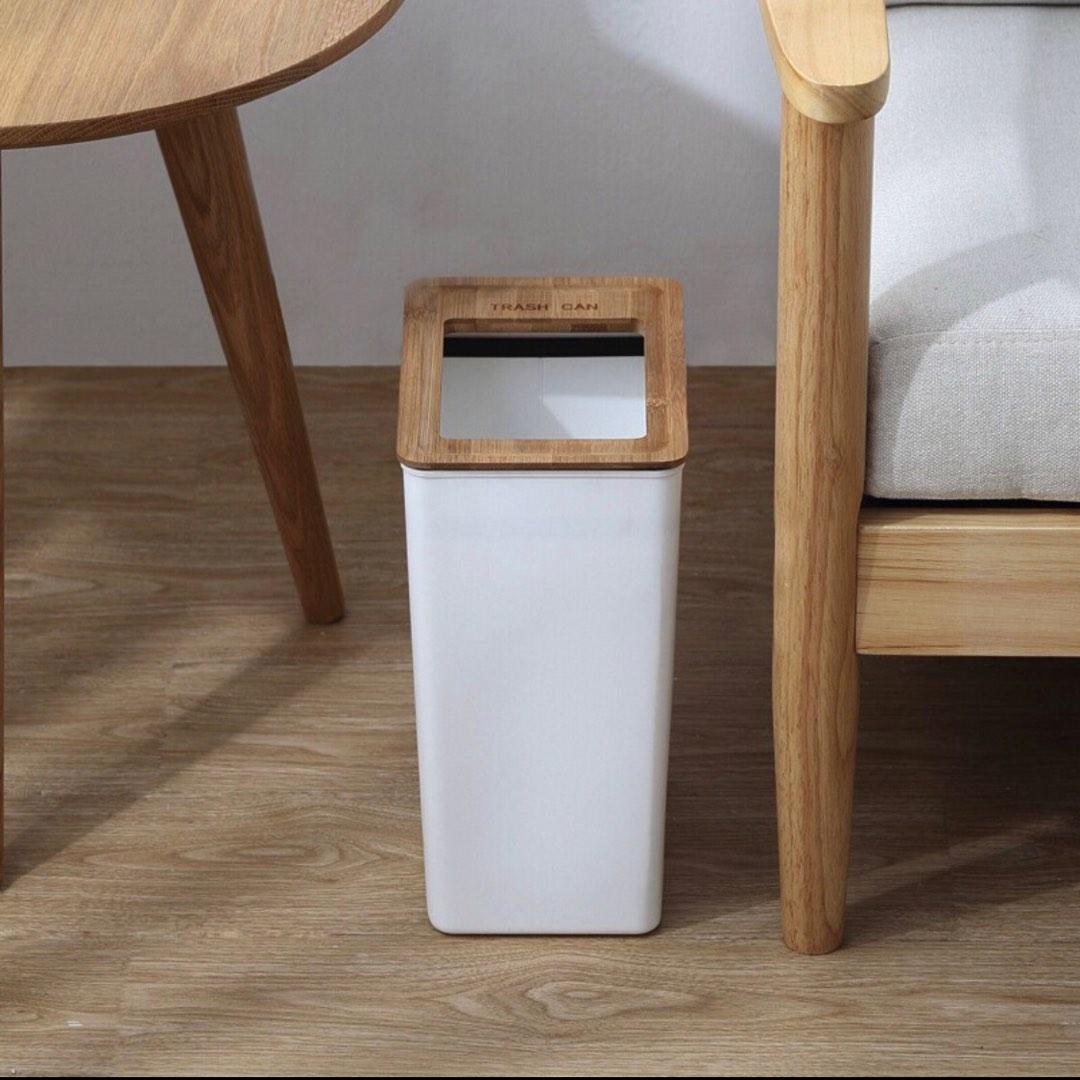 Muji wooden lid trash bin, Furniture & Home Living, Cleaning & Homecare
