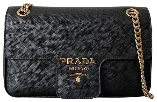 New Prada 1BD193 Black Pattina Saffiano Leather Small Cross Body