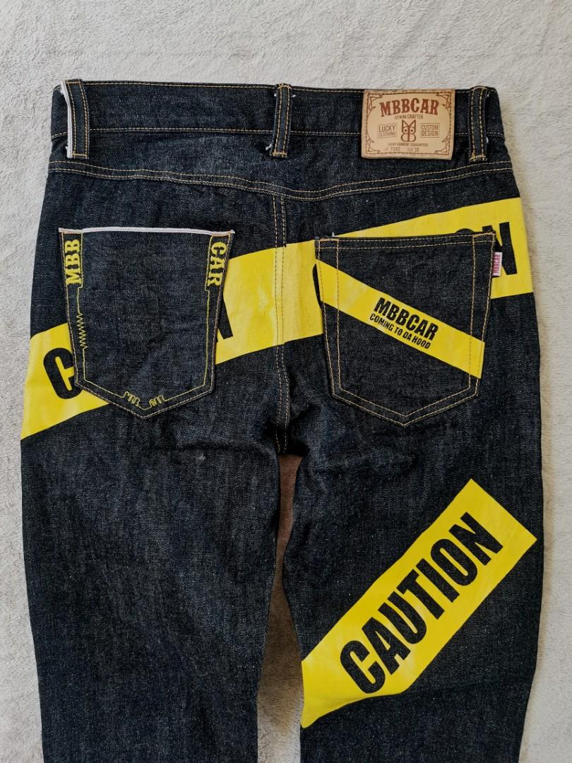 Rare MBBCAR Caution tape selvedge jeans, Luxury, Apparel on Carousell