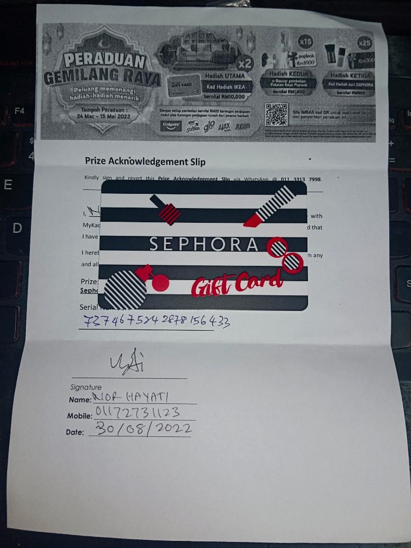 Sephora Rm500 Gift Card + Free Gift (Hamper Produk), Tickets & Vouchers,  Store Credits On Carousell