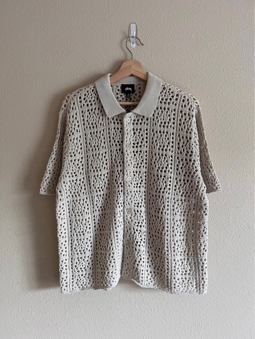 Stussy Crochet Shirt Natural, 男裝, 上身及套裝, T-shirt、恤衫、有領