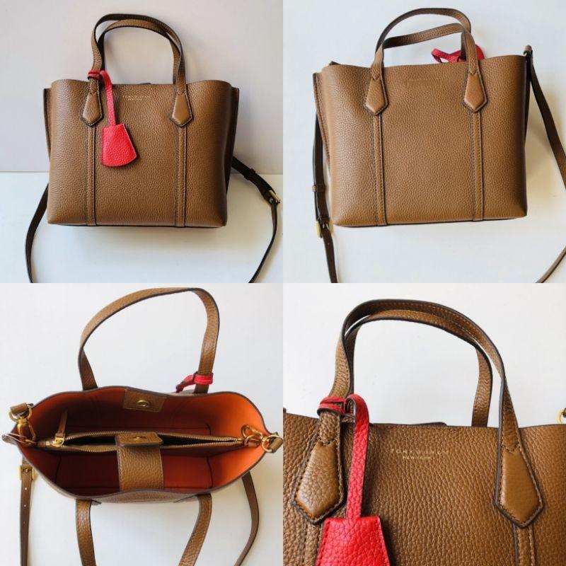 Tory Burch Perry Small Triple Compartment Tote Bag Light Umber Brown,  Barang Mewah, Tas & Dompet di Carousell