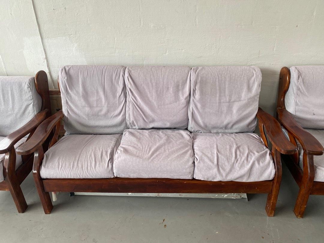 Vintage solid wood sofa set from 80s, Furniture & Home Living