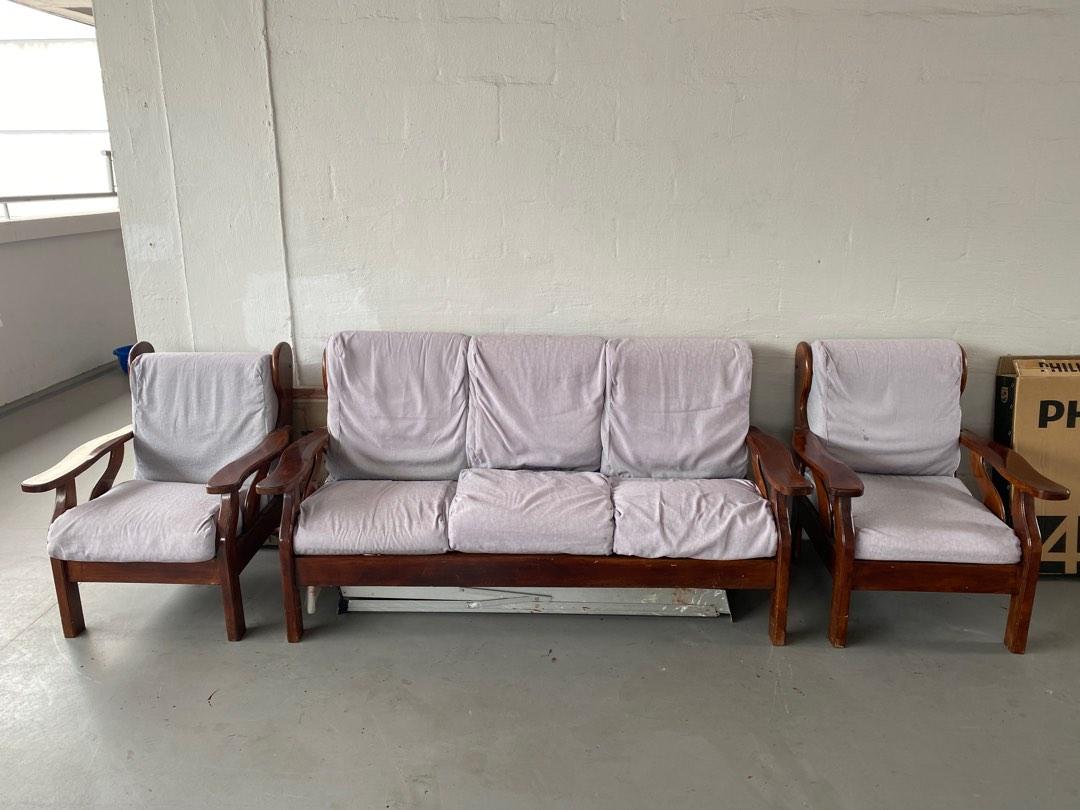 Vintage solid wood sofa set from 80s, Furniture & Home Living