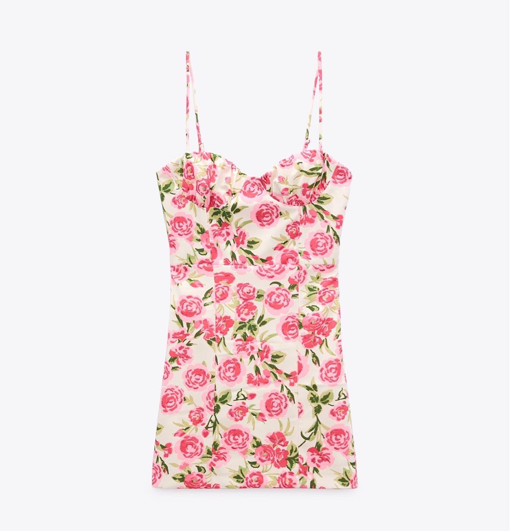 ZARA FLORAL CORSETRY-INSPIRED DRESS, Women's Fashion, Dresses & Sets ...