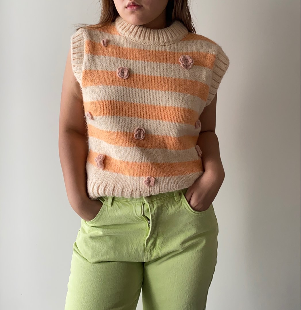 ZARA Floral Knit Vest, Women's Fashion, Tops, Sleeveless on Carousell