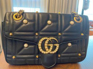 100% 真品 Gucci Marmont 中號 珍珠 黑色