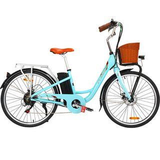 26" Electric Bike eBike e-Bike City Bicycle Vintage Style LG Battery Motorized Basket Green
