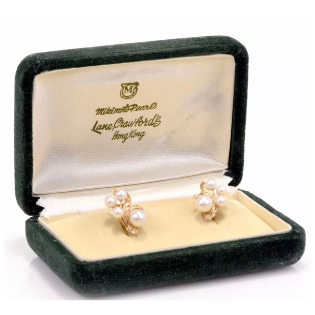 Mikimoto Star 18ct White Gold Diamond 8mm White Akoya Pearl Earrings