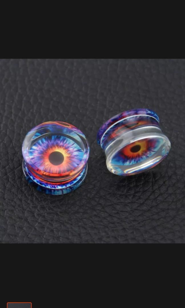 Acrylic ear plugs tunnel purple eye 18mm, Women's Fashion, Jewelry