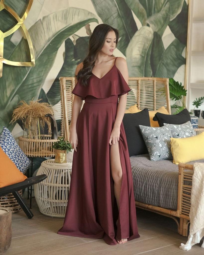 DRESS FOR SALE OR RENT x Apartment 8 Flowy Dress x Gown x Mauve or Maroon Color x Evening Gown or Wedding guest Flounce Dress x Small x On SALE x