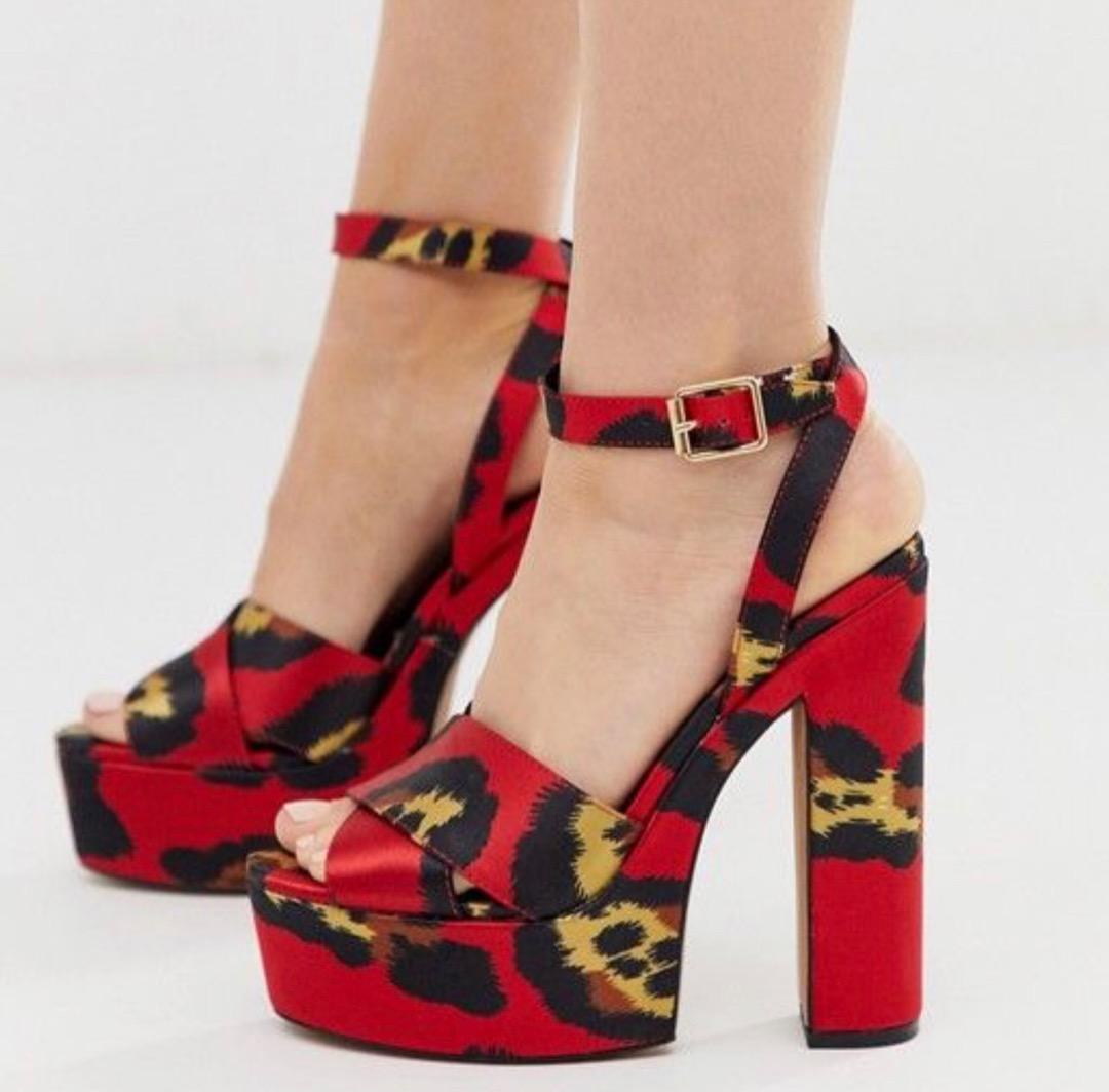 ASOS Design Novel Chunky Platform Heel Pump Sandals RED LEOPARD