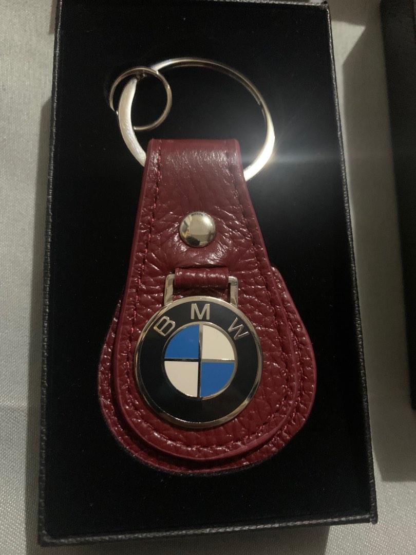 Genuine BMW Key Ring, Black Leather with Roundel Imprint