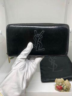 Authentic YSL Saint Laurent Black Patent Leather Bell De Jour Zip Around Wallet