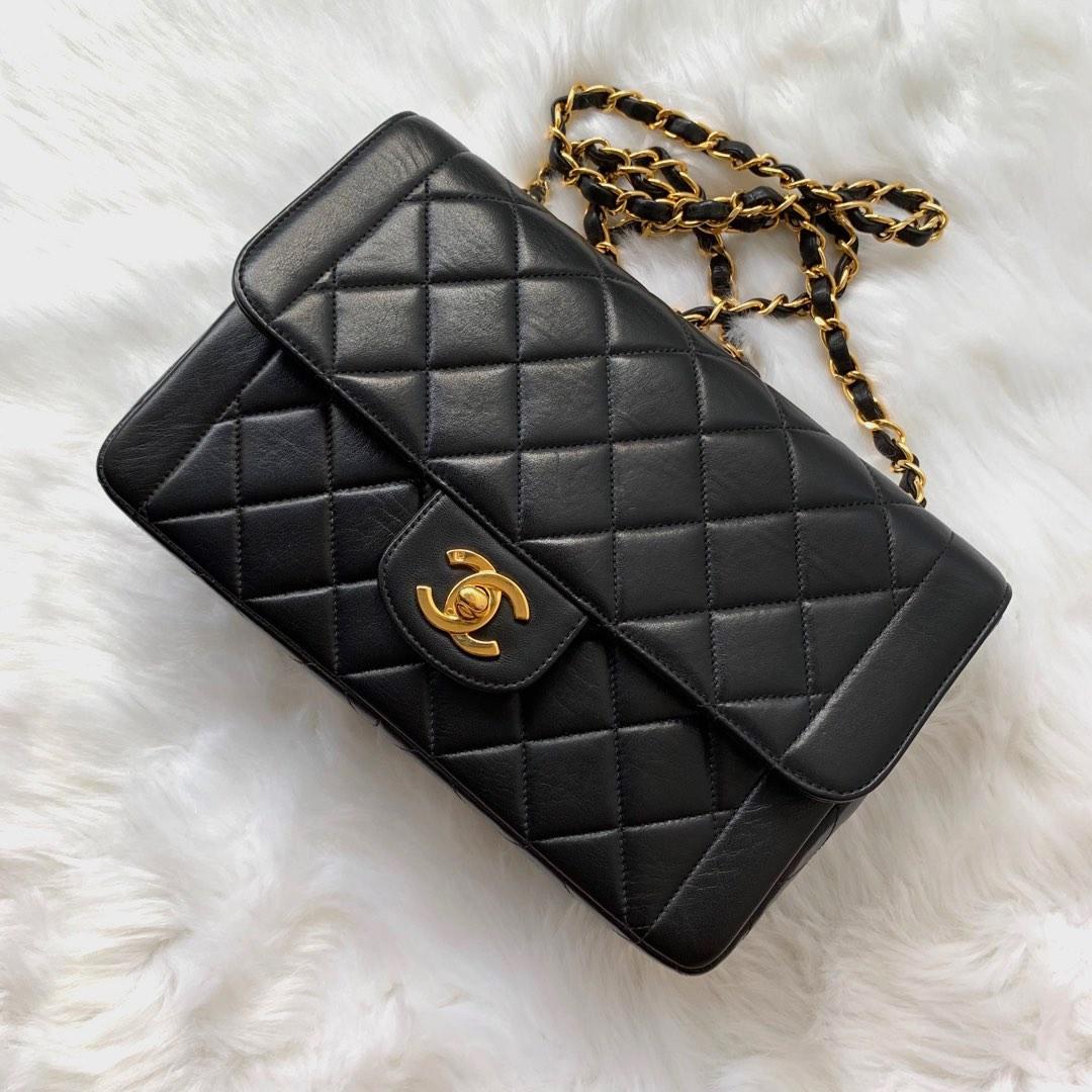 Chanel Vintage Diana Small Classic Flap In Black Lambskin with 24K
