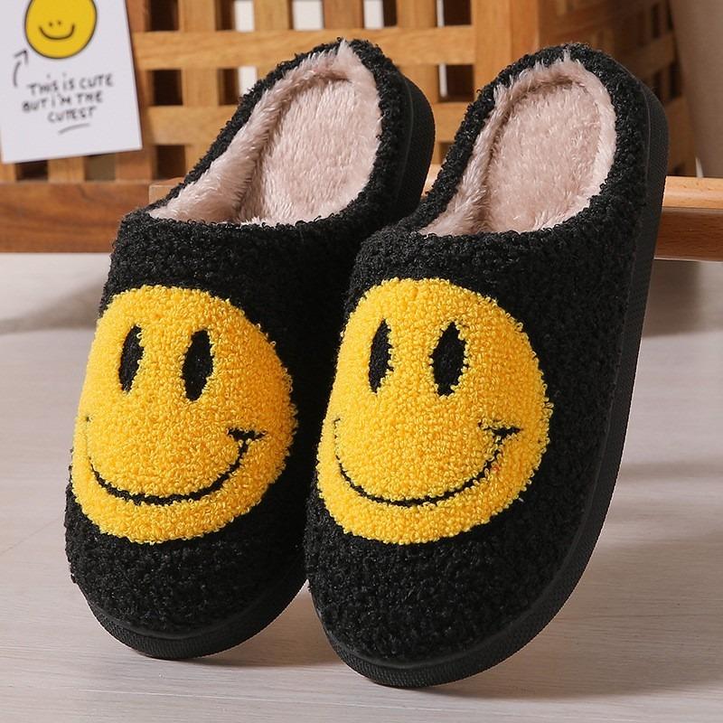 Cute Smiley Face Slippers Home Couple Plush Slippers Winter Warm