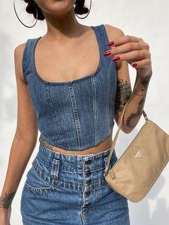 Denim corset made from upcycled jeans.