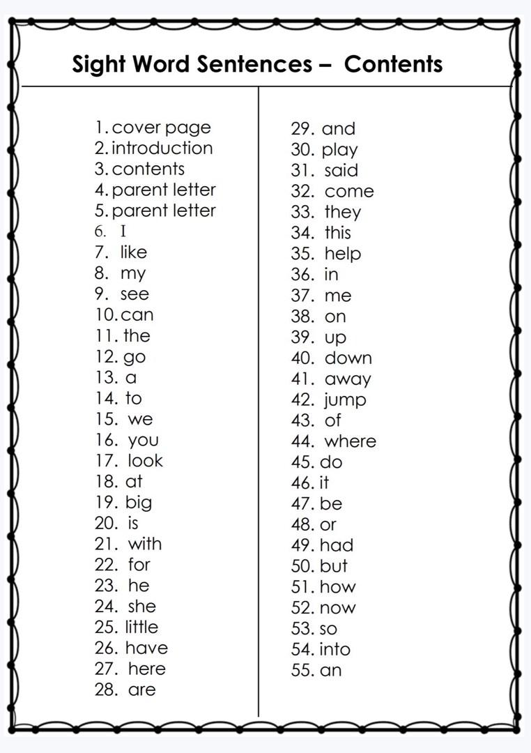 English Sight Words Alphabet Sentences Worksheet for children ...