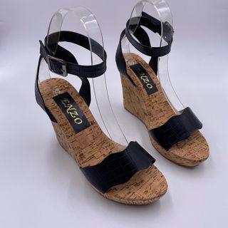 ENZO: TEDDY BLACK WEDGE SANDALS (with PLUS SIZE)