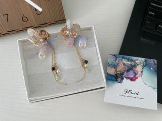 Fluid Tamaki 日本手作 珍珠蝴蝶水晶耳環