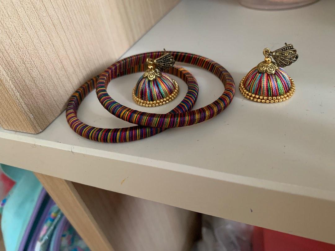Silk thread bangles sales and earrings designs