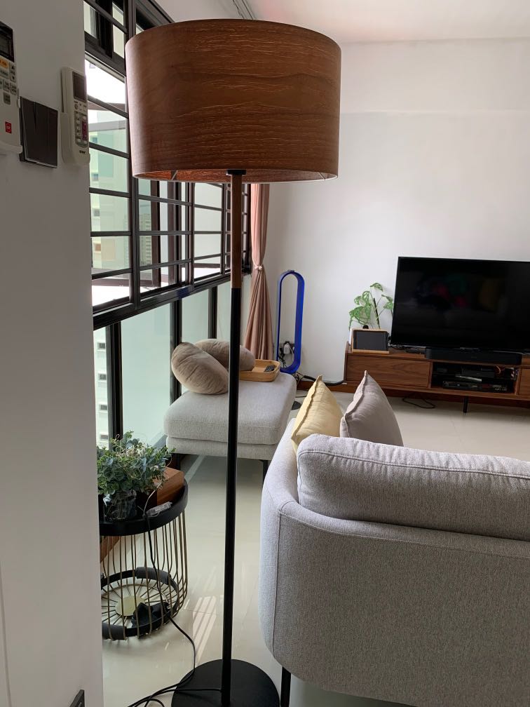 Hipvan Alexis floor lamp with wood grain shade Furniture Home