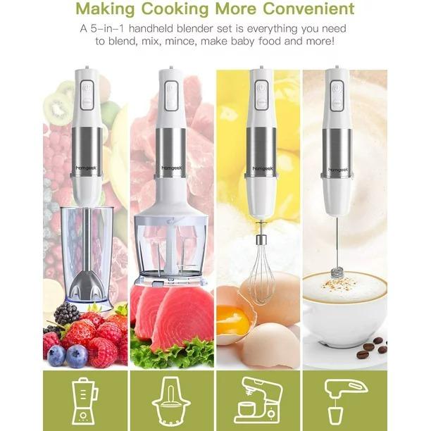 Homgeek 6 Speed Immersion Hand Blender, 5in1 Stainless Steel Stick
