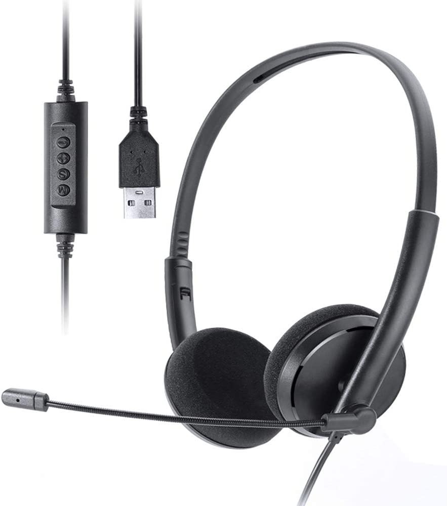 HUET USB Headsets Stereo with Noise Cancelling Mic and inline Controls