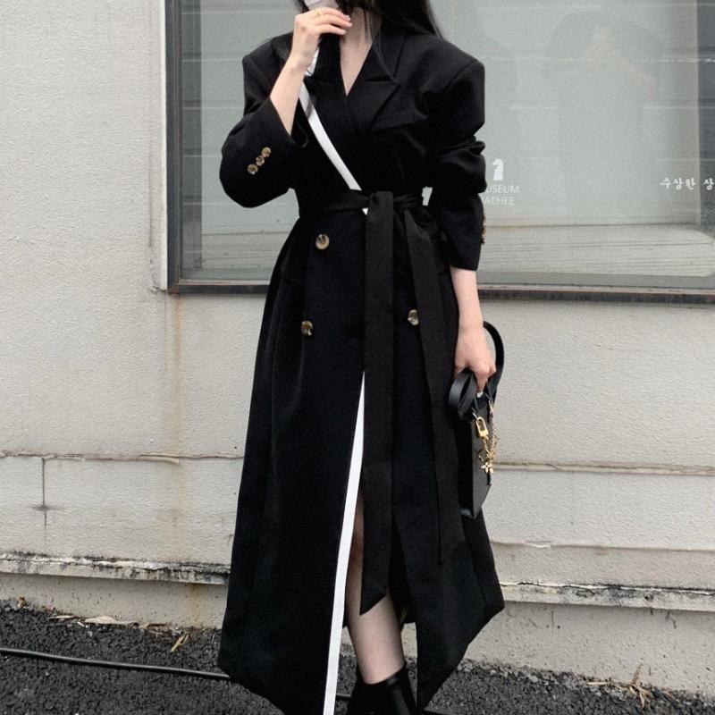 Korean long black coat outlet