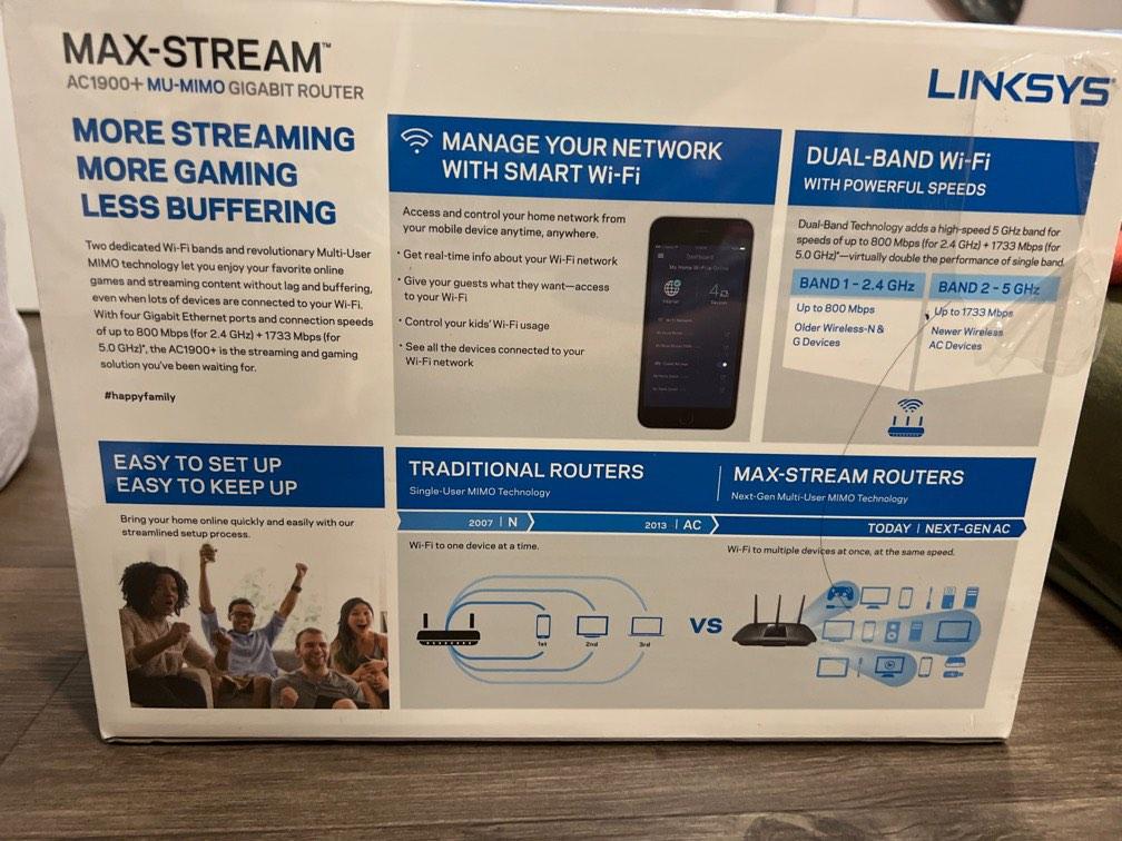 Icon Maxstream Linksys Maxstream AC1900+ MU-MIMO Gigabit Router, Computers & Tech ...