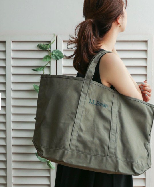 L.L.Bean 帆布托特包刺繡購物袋橄欖綠, 她的時尚, 包包與錢包, 托特包
