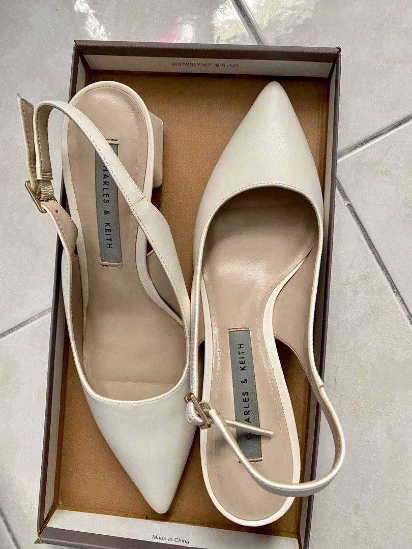 Metallic Accent Slingback Court Shoes Cream Women s Fashion