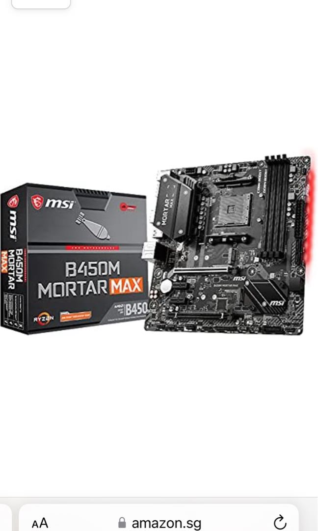 MSI B450M MORTAR MAX Motherboard mATX AM4 DDR4 LAN USB 3.2 Gen2 TYPE C M.2 Mystic Light Sync HDMI Display Port AMD RYZEN 1st 2nd And 3rd Gen Ready Computers Tech Parts