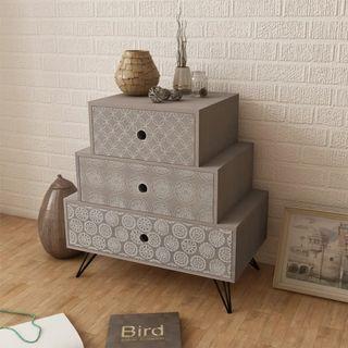 Nightstand With 3 Drawers Grey And Brown