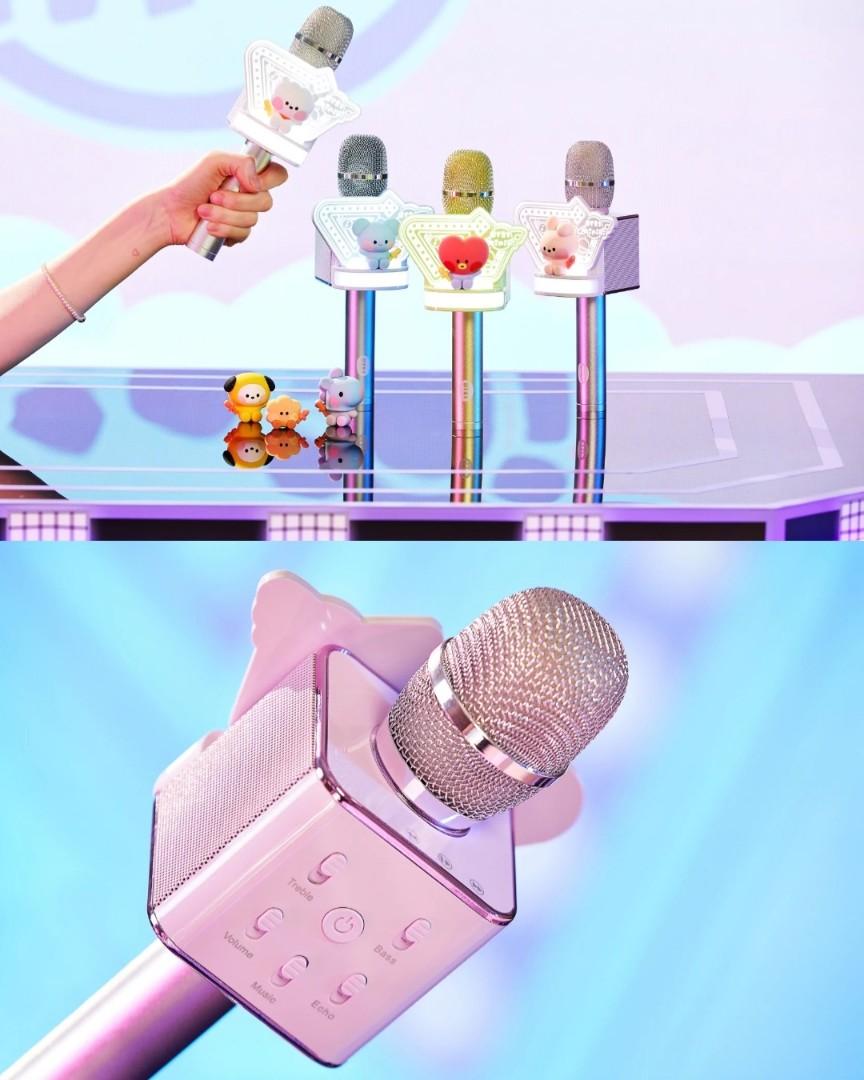 Official BT21 minini LED Bluetooth mic (Category: Microphones) located in Cavite. Submitted by sweetybunnyph (Listing ID 1181974897, Image 3). Description: note: box have damage because of cargo but doea not affect the product Last Price Already Sold: Cooky, Shooky characters: Tata.