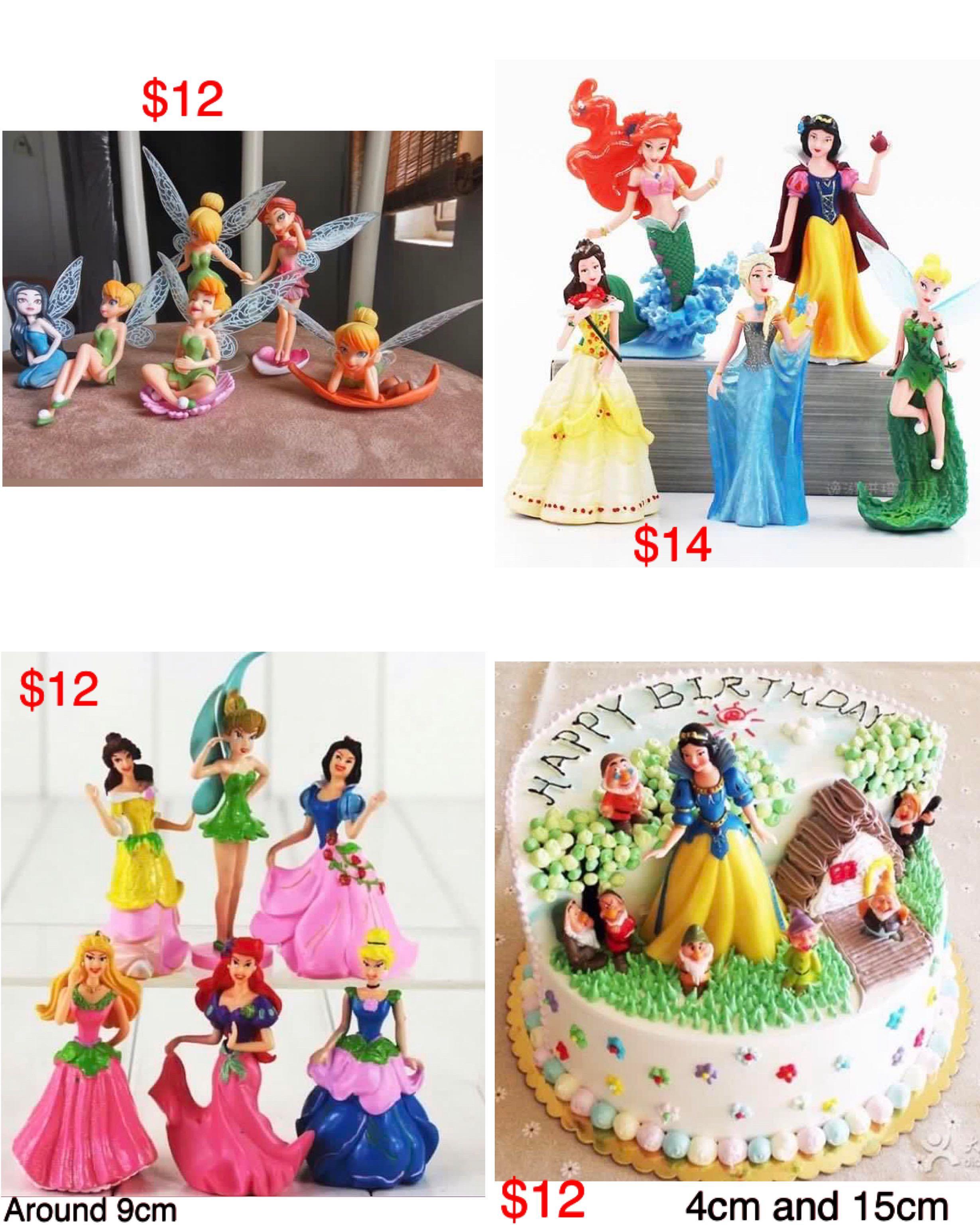 Princess tinker bell fairy disney ariel mermaid snow white frozen belle  aurora cinderella birthday cake topper decoration toys figurines , Hobbies  & Toys, Toys & Games on Carousell