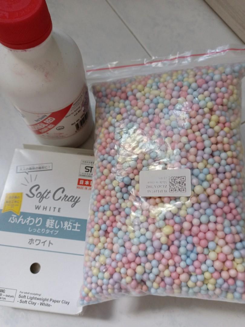 Red Dye Daiso white Clay Rainbow packaging styrofoam balls slime craft